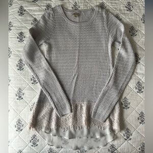 Lucky Brand Grey Sweater with Lace Hem